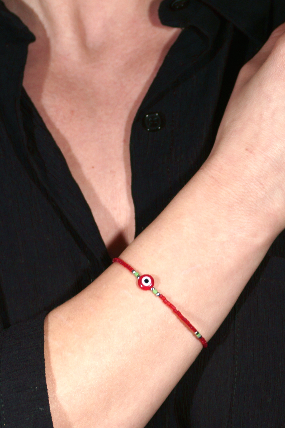 Evil Eye Beaded Red Stone Minimal Bracelet