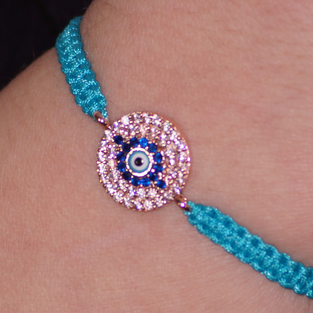 Zircon Stone Adjustable Bracelet with Turquoise Evil Eye Symbol