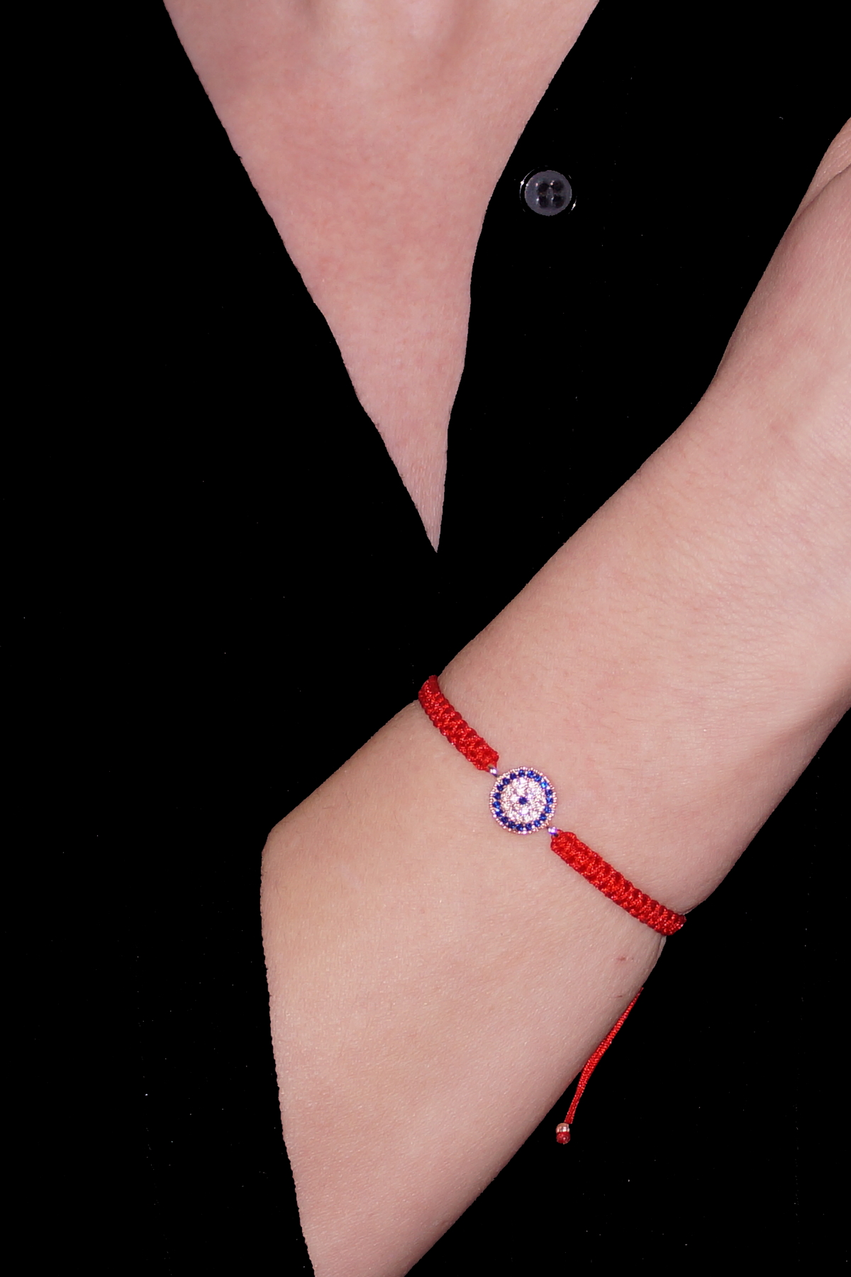 Zircon Stone Adjustable Bracelet with Red Evil Eye Symbol