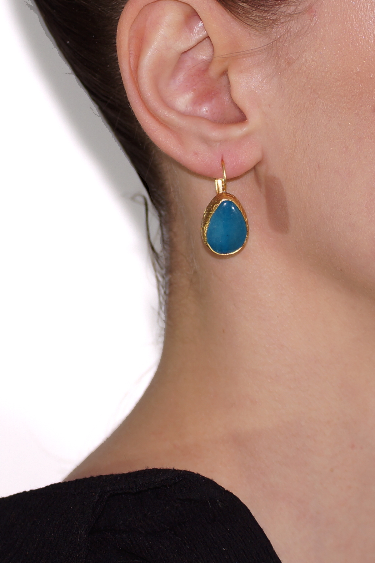 Turquoise Natural Stone Matte Gold Plated Earrings