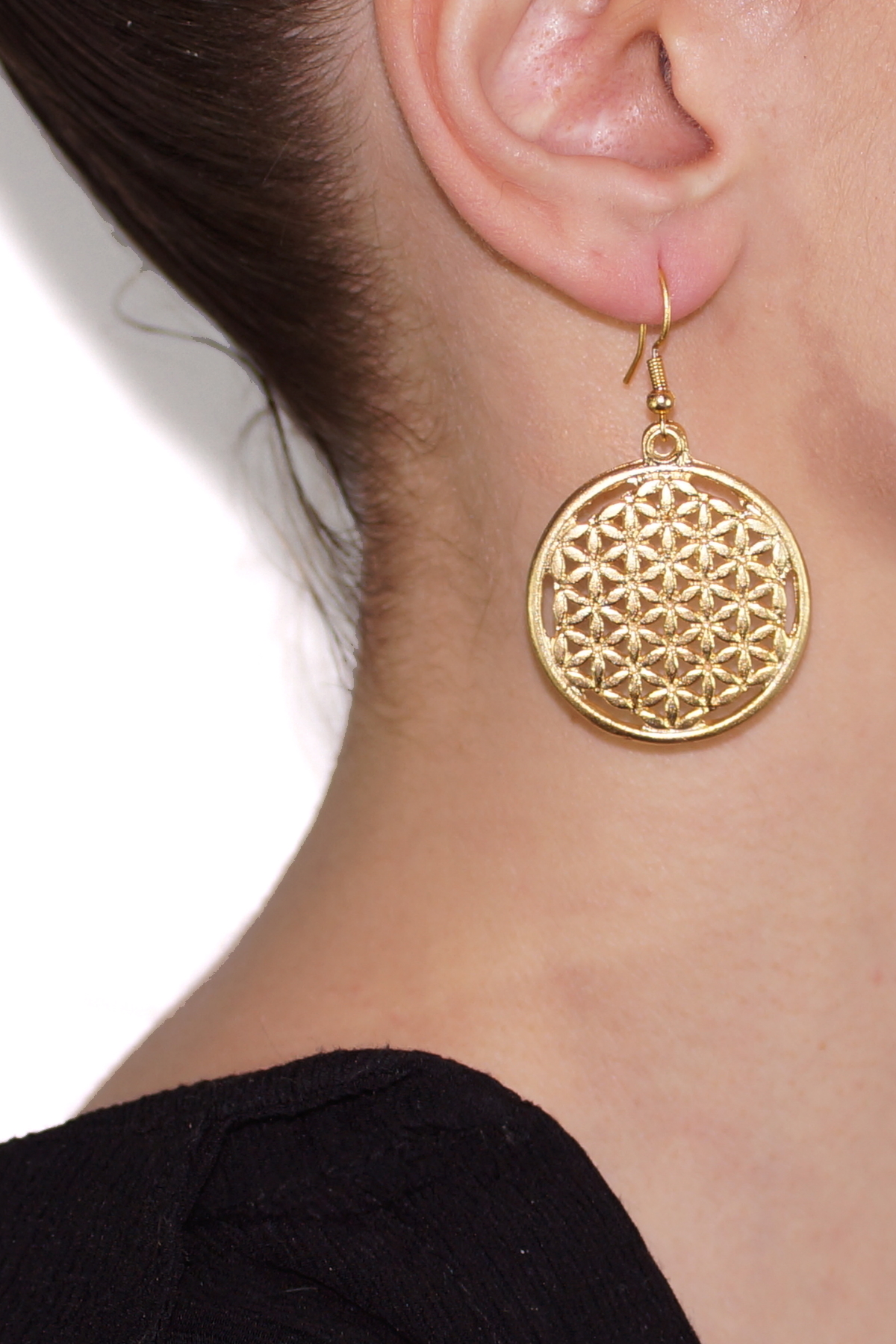 Gold Plated Flower of Life Symbol Earrings
