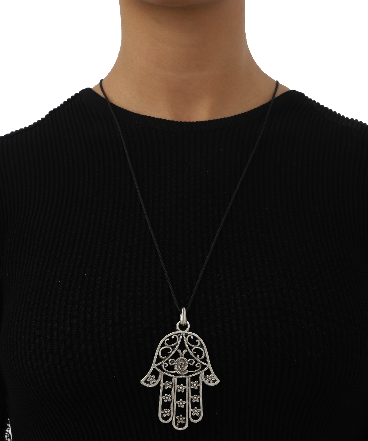 Hamsa (Fatma Mother's Hand) Symbolic Talisman Silver Plated Necklace