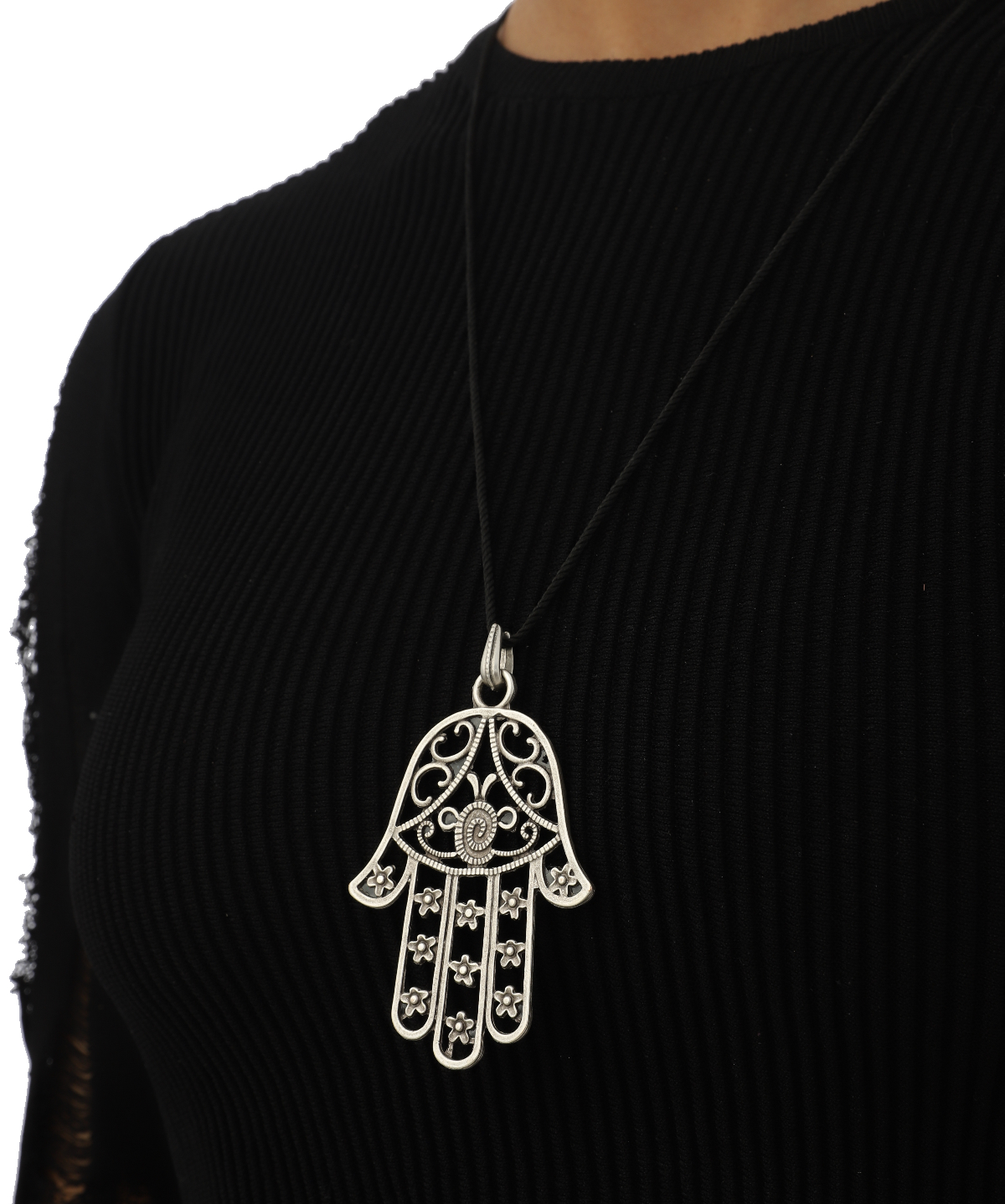 Hamsa (Fatma Mother's Hand) Symbolic Talisman Silver Plated Necklace