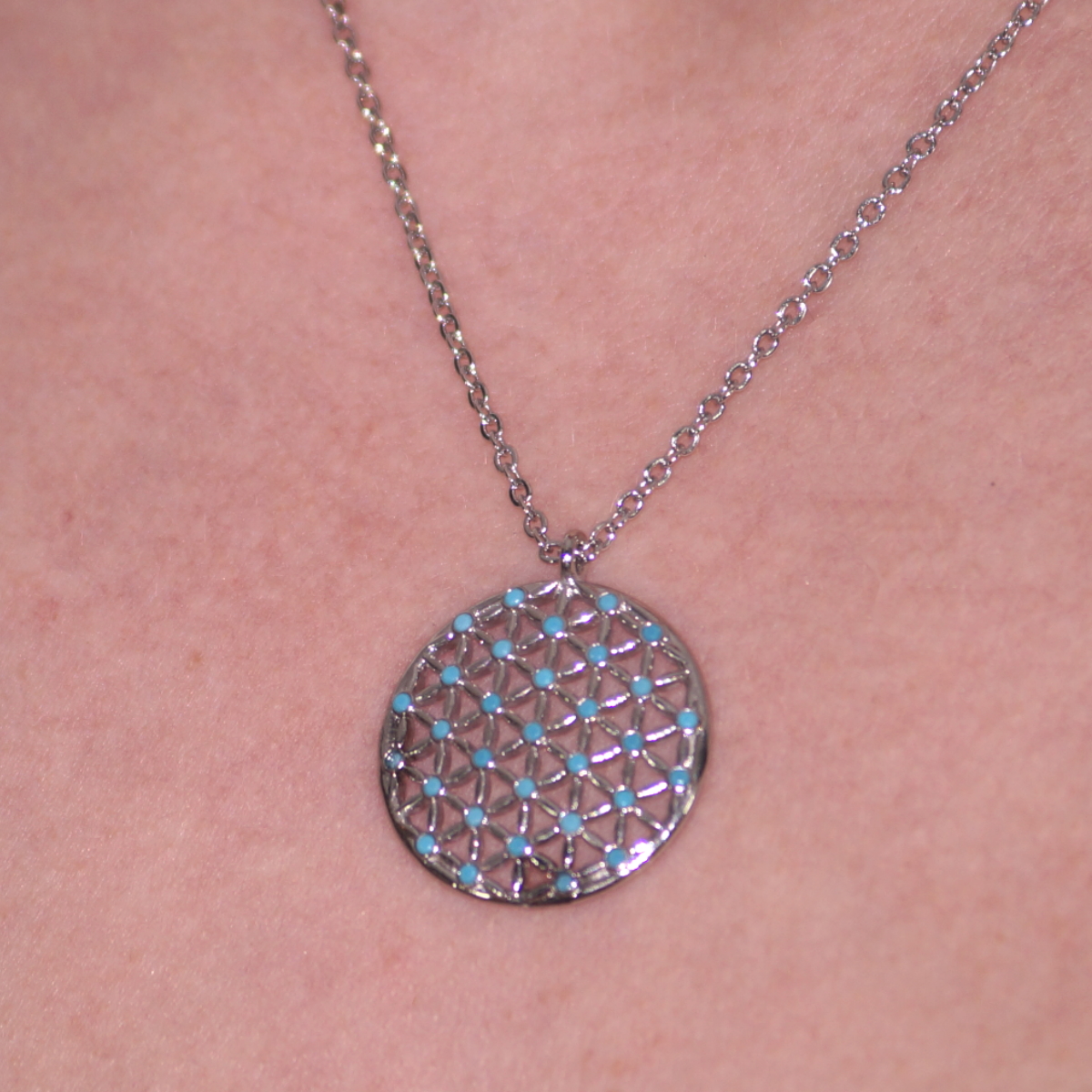 Flower of Life Blue Stone Necklace
