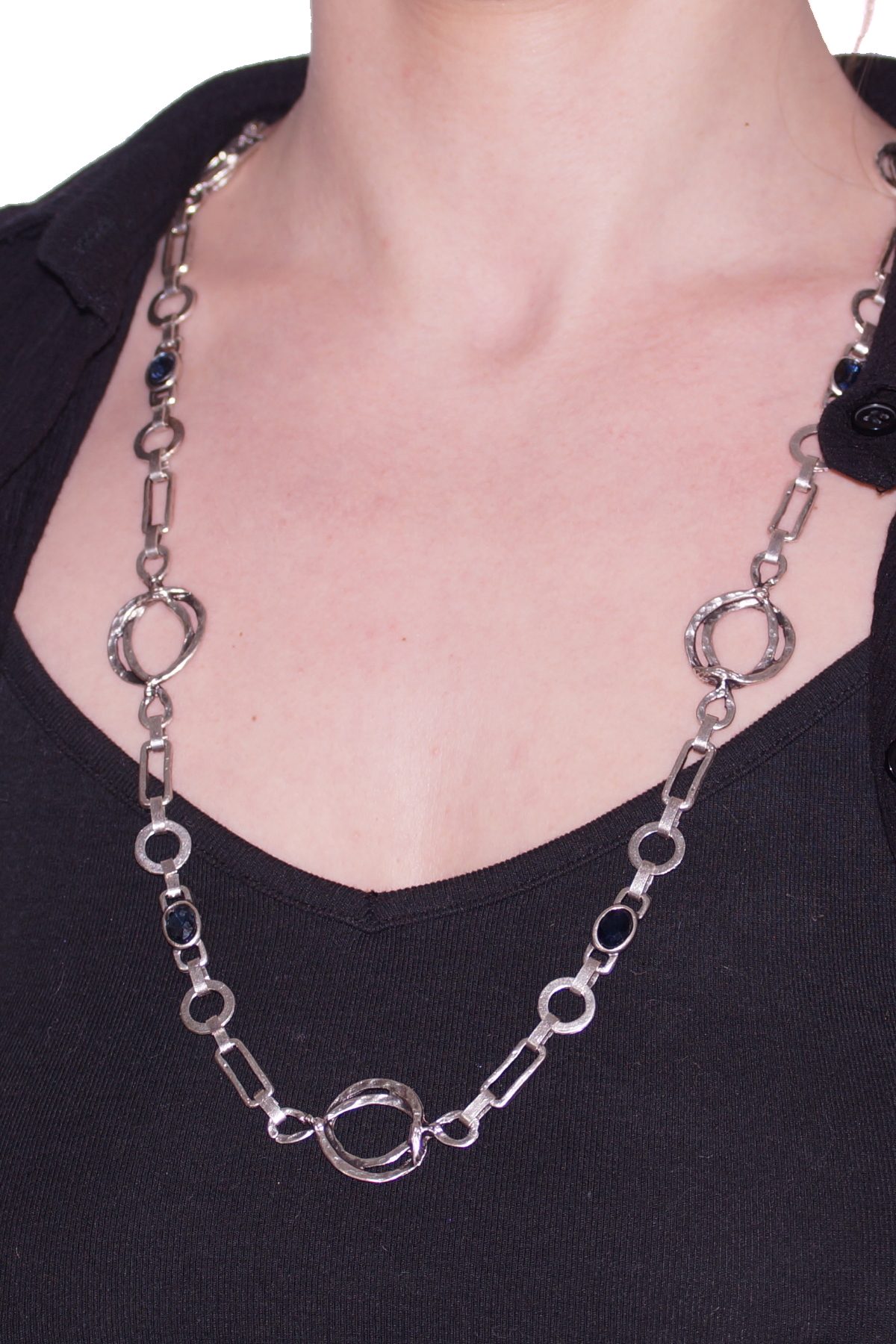 Silver Plated Chain Necklace with Glass Stone