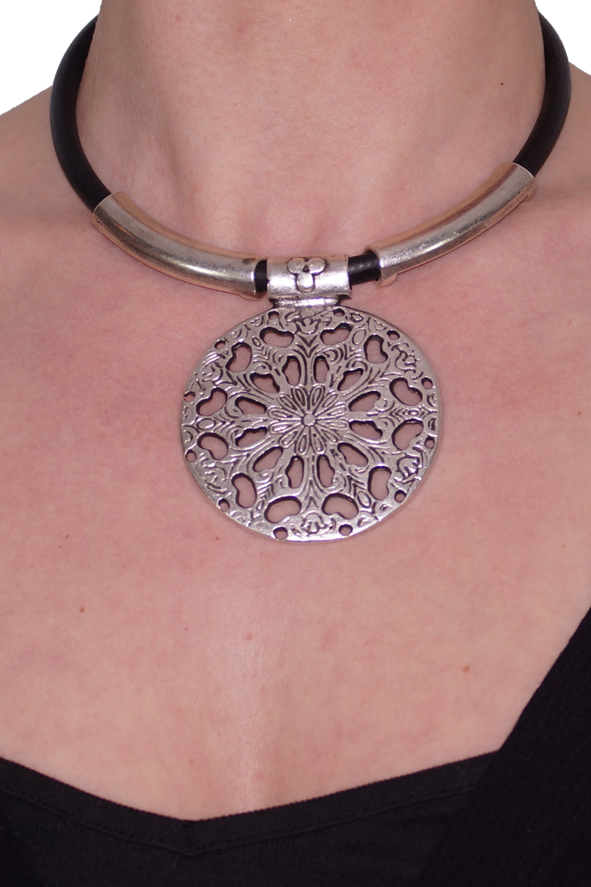 Ethnic Circle Silver Plated Necklace