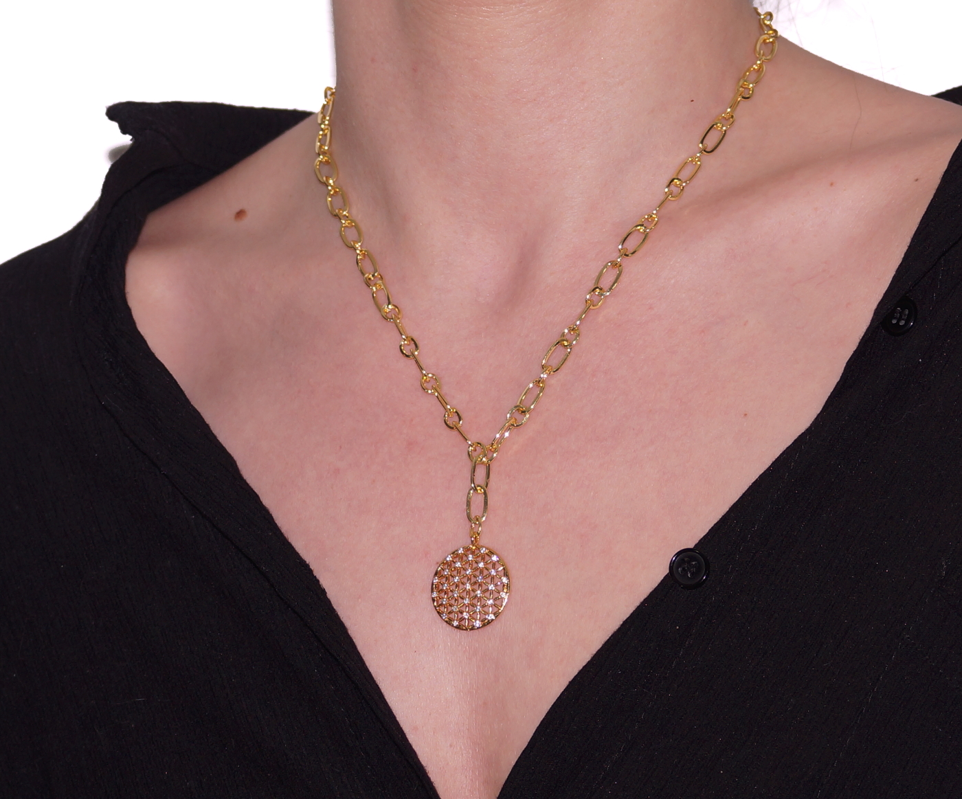 Flower of Life Zircon Stone Thick Chain Gold Plated Necklace