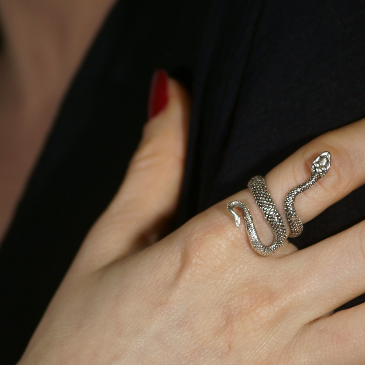 Thin Snake Silver Plated Adjustable Ring