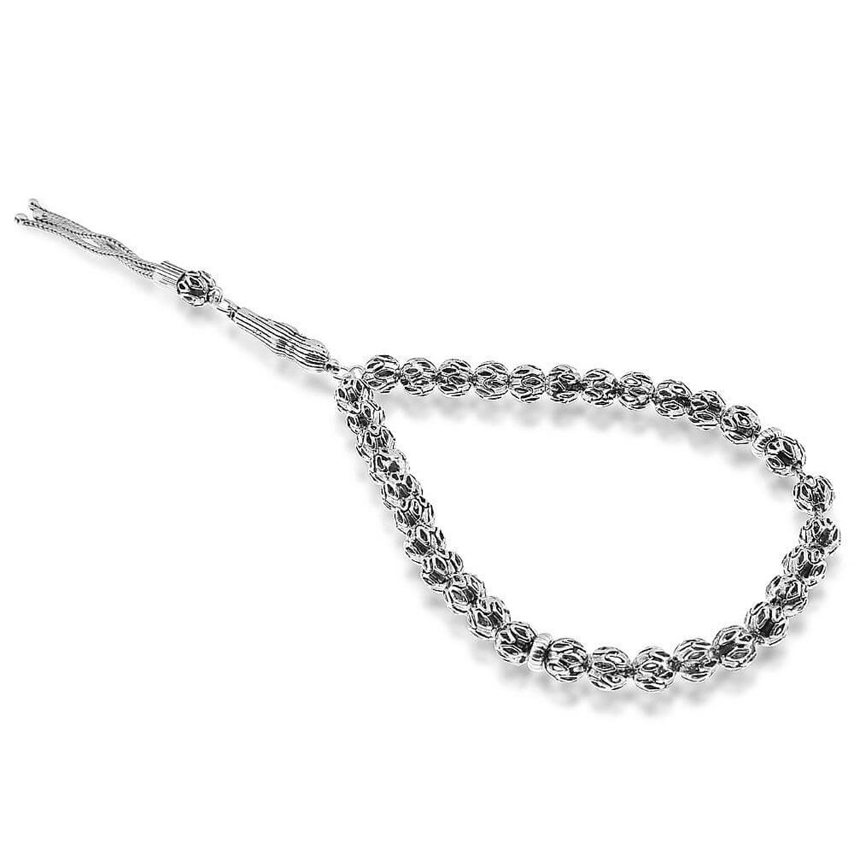 Round Oxide Cage Silver Rosary
