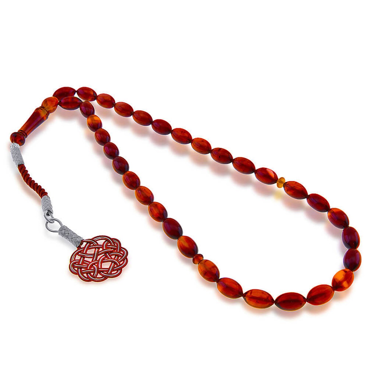 Silver Handcrafted Kazaz Tasseled Fire Amber Rosary