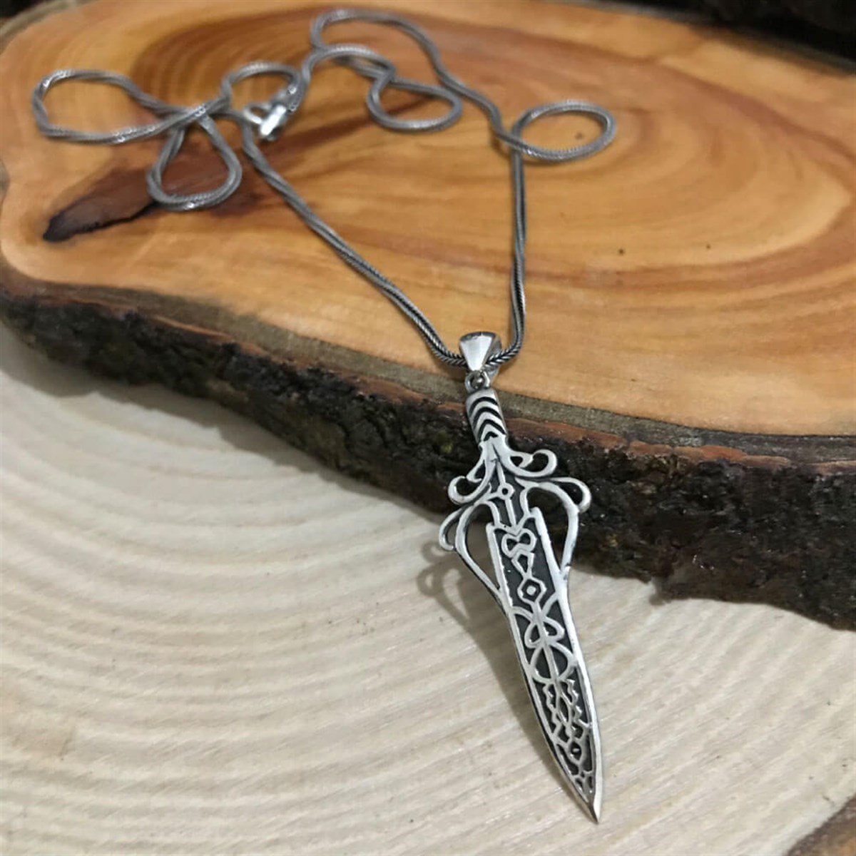 Embroidered Sword Sterling Silver Men's Necklace