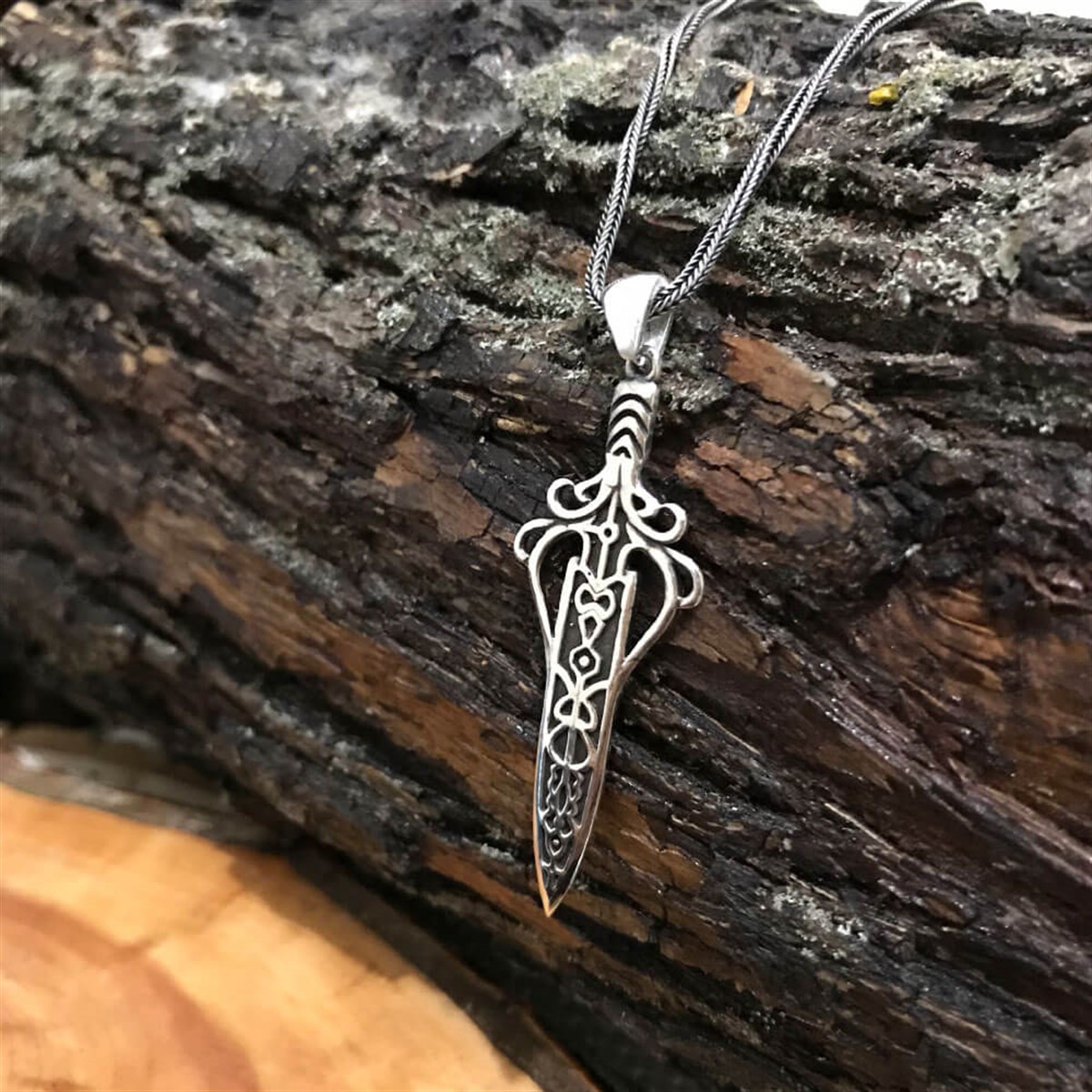 Embroidered Sword Sterling Silver Men's Necklace