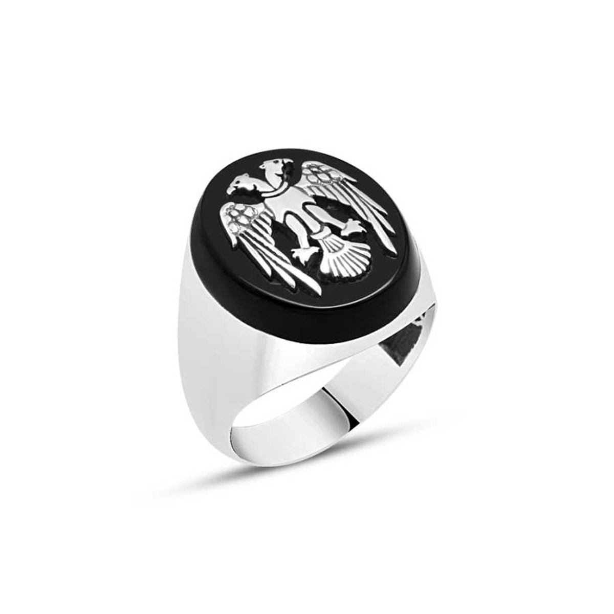 Onix Stone Seljuk Eagle Sterling Silver Men's Ring