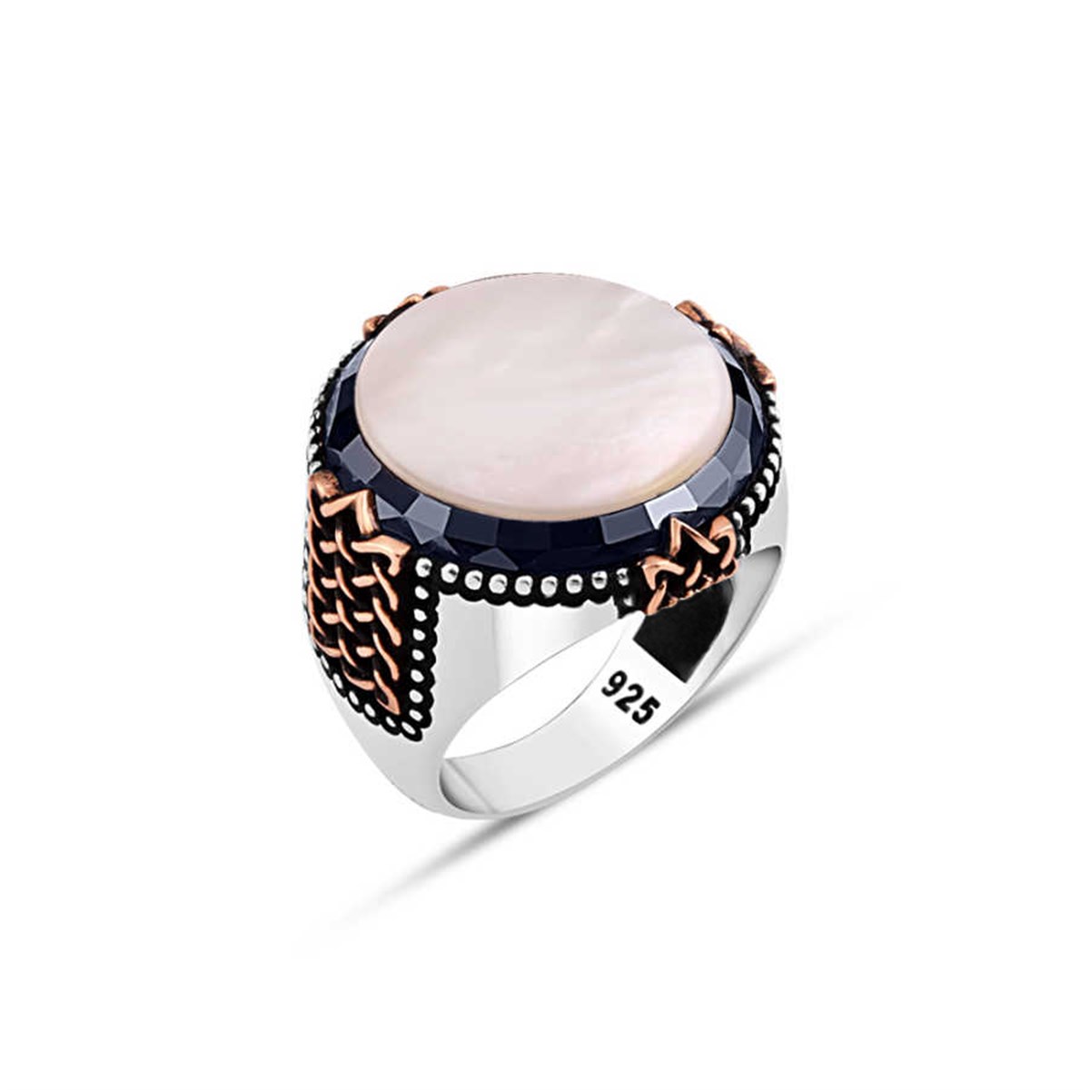 Mother of Pearl Stone Silver Men's Ring