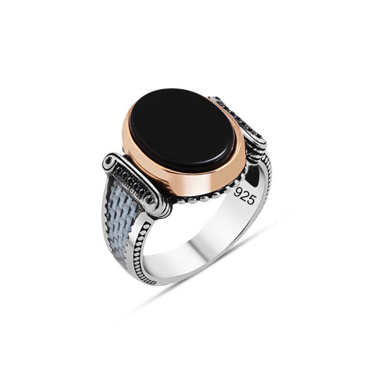 Onix Stone Carbon Enamel Sterling Silver Men's Ring