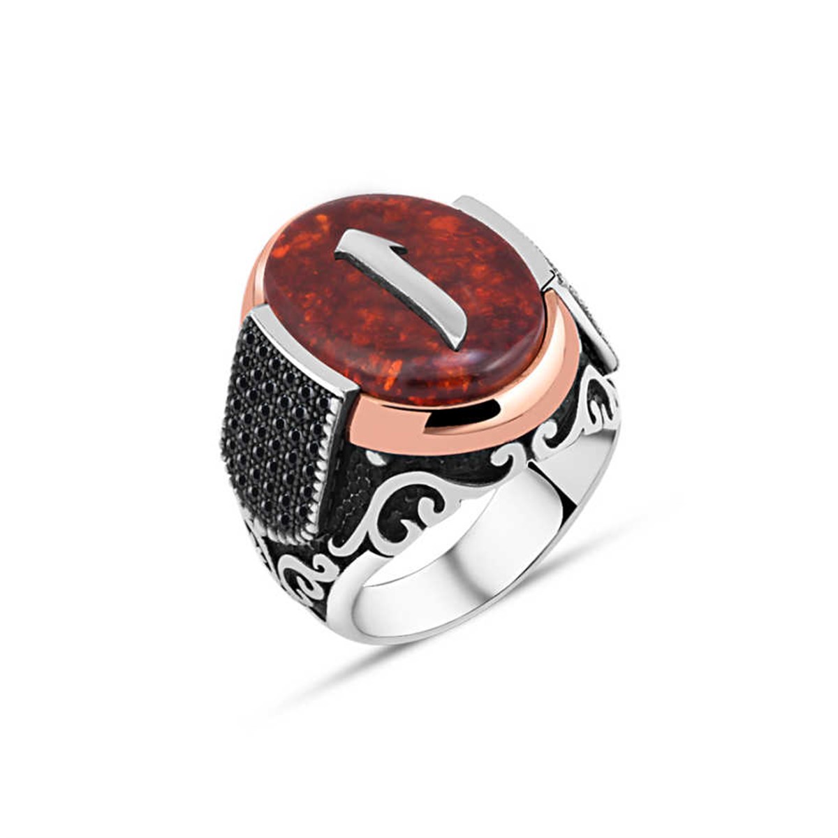 Synthetic Amber Elif Silver Men's Ring