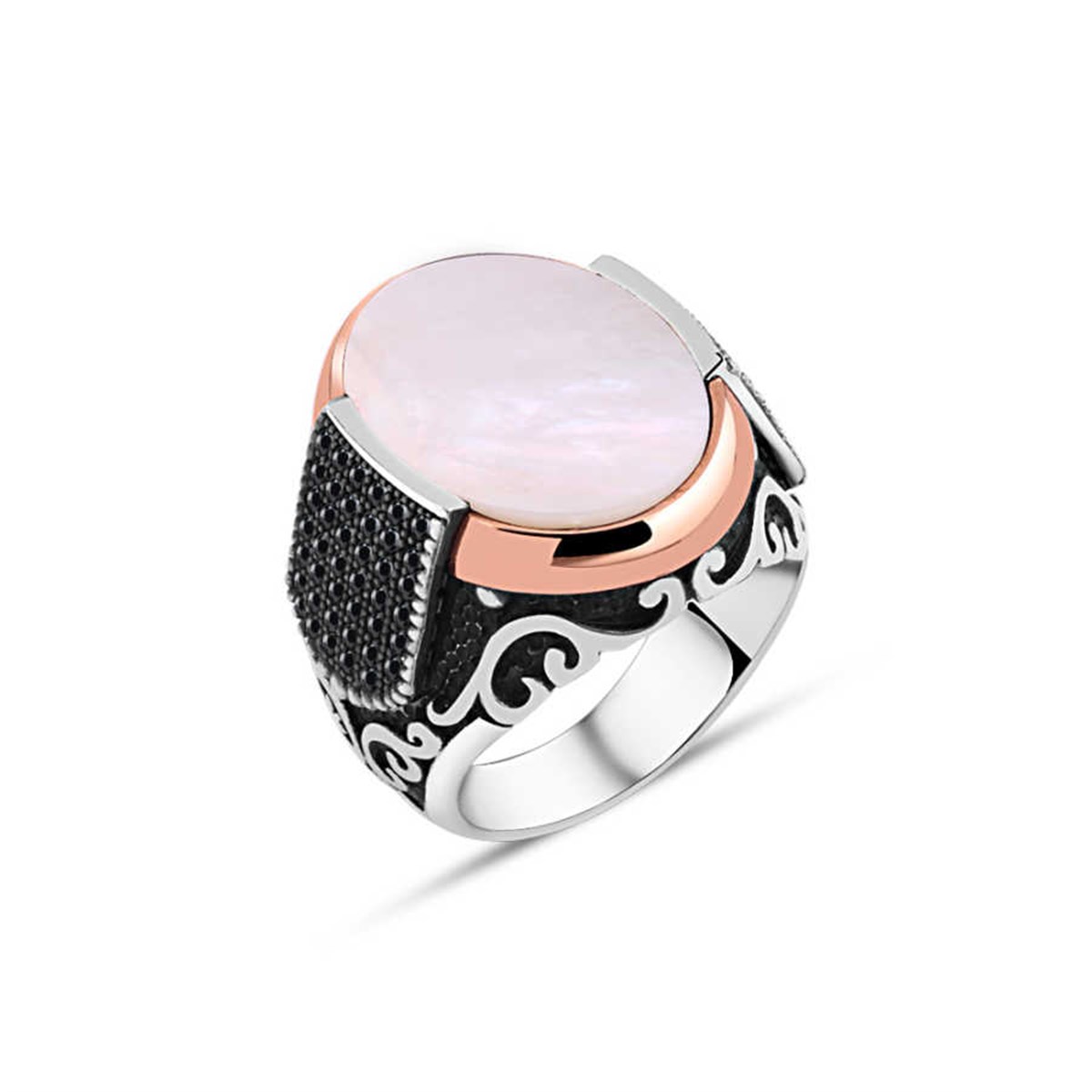 Plain Mother of Pearl Stone Sterling Silver Men's Ring