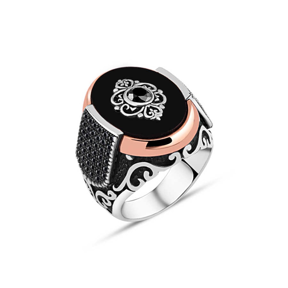 Onix Stone Motif Sterling Silver Men's Ring