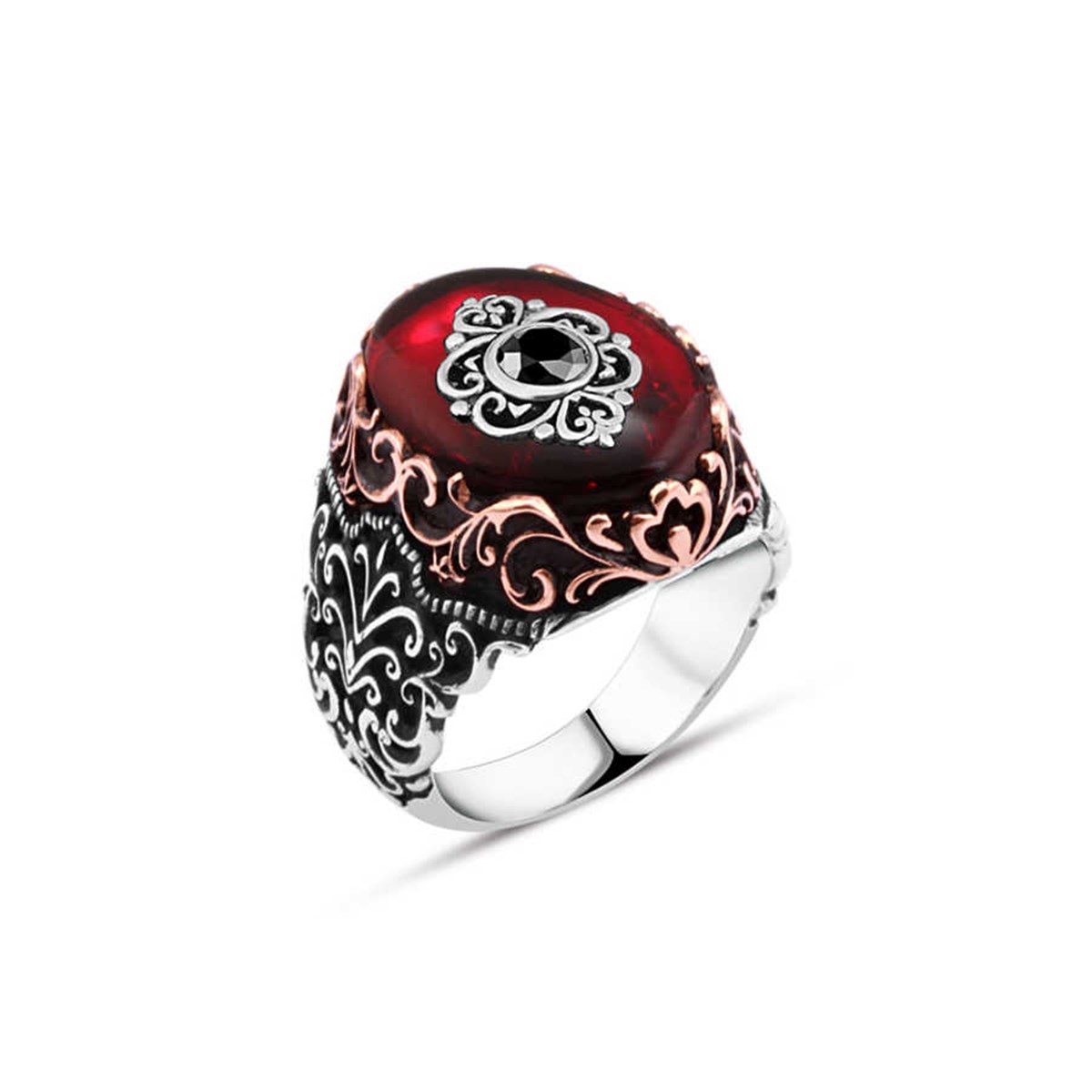 Synthetic Amber Sterling Silver Men's Ring