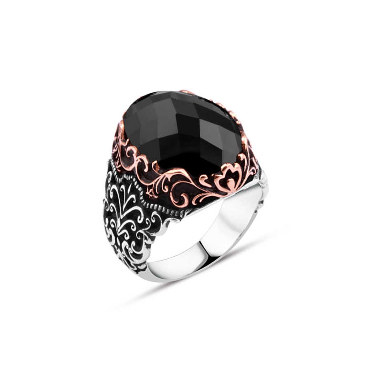 Black Zircon Stone Silver Men's Ring
