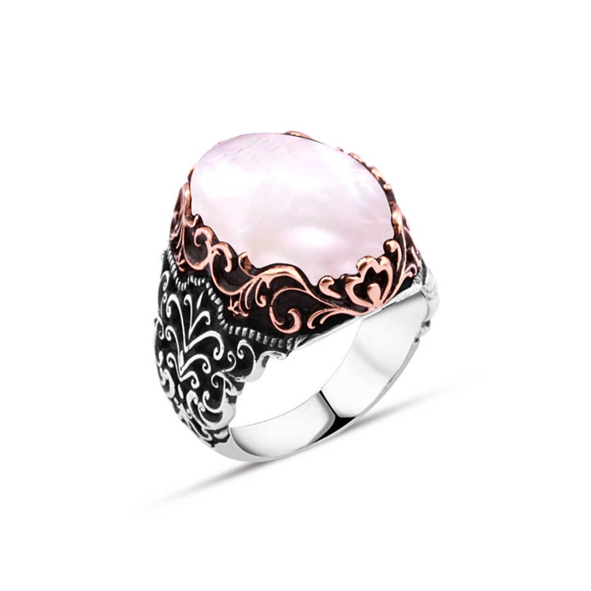 Mother of Pearl Stone Silver Men's Ring