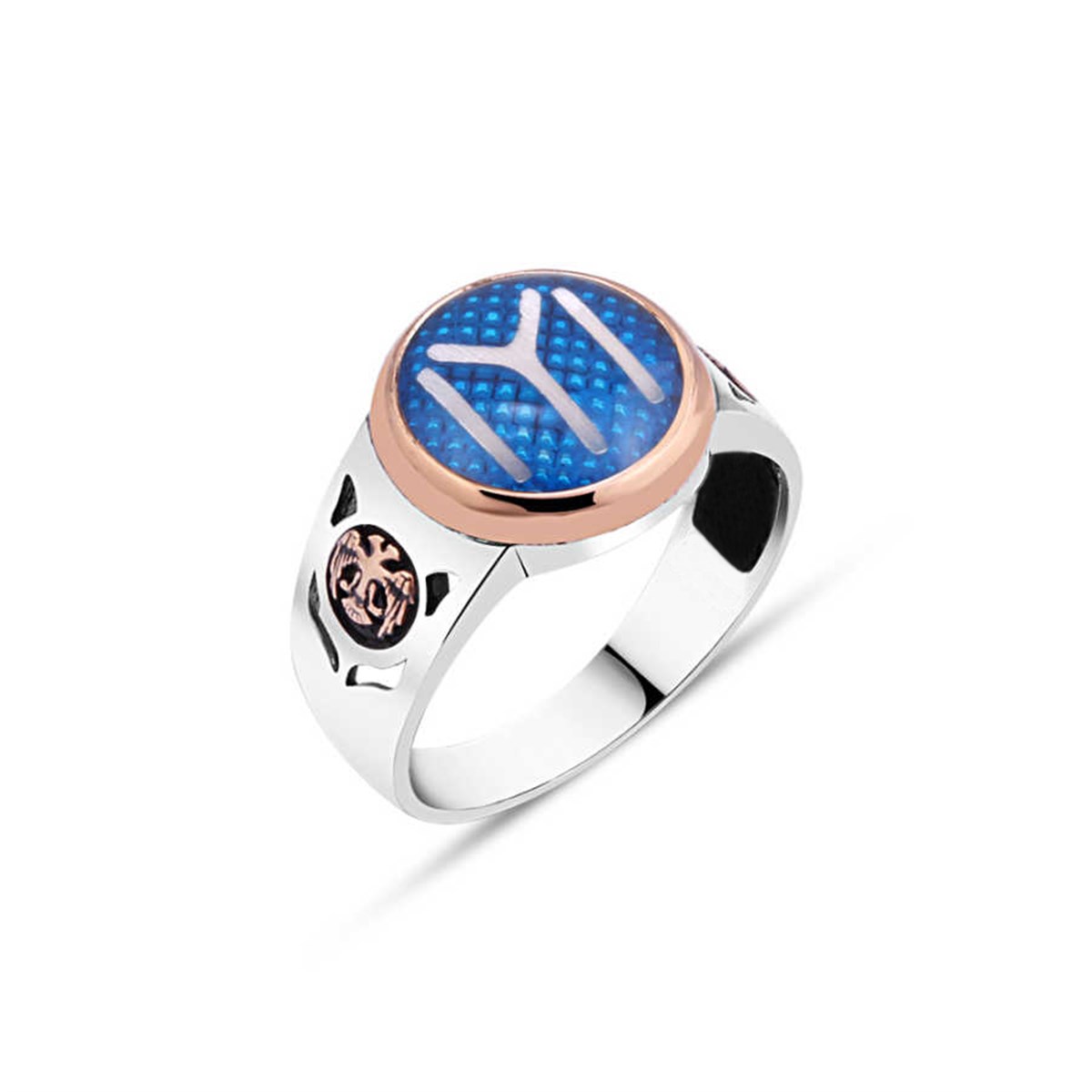 Blue Enamel Kay Length Silver Men's Ring