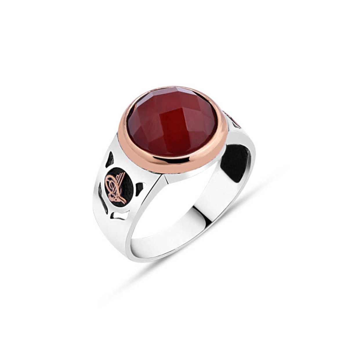 Cut Agate Stone Sterling Silver Men's Ring