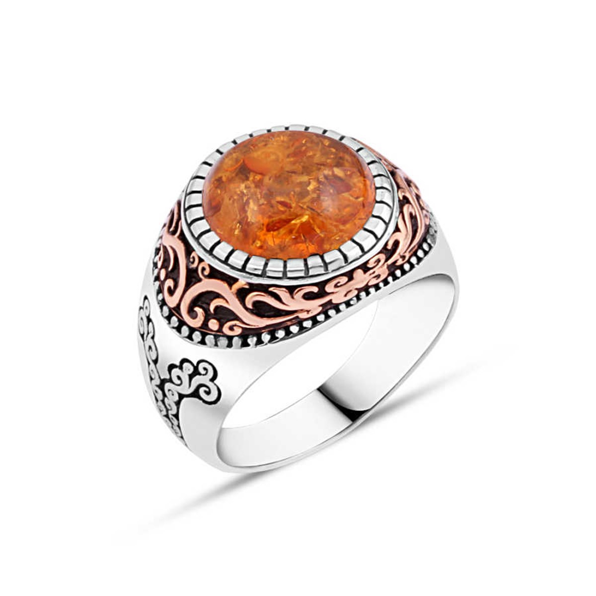 Synthetic Amber Sterling Silver Men's Ring