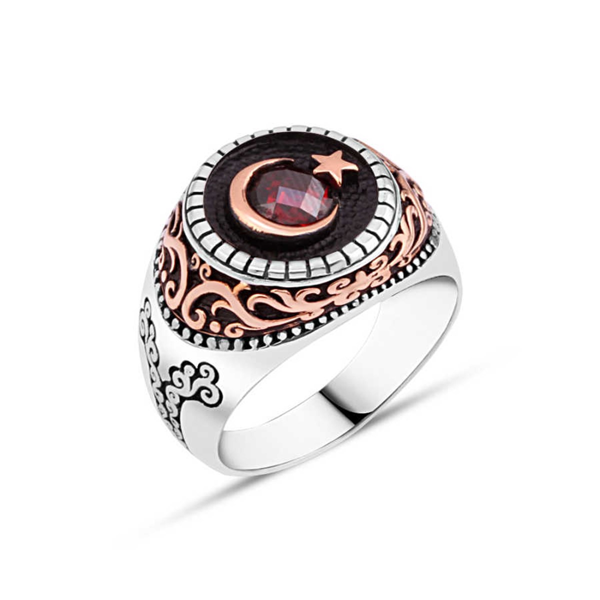 Sterling Silver Men's Ring with Onix Stone and Zircon Stone
