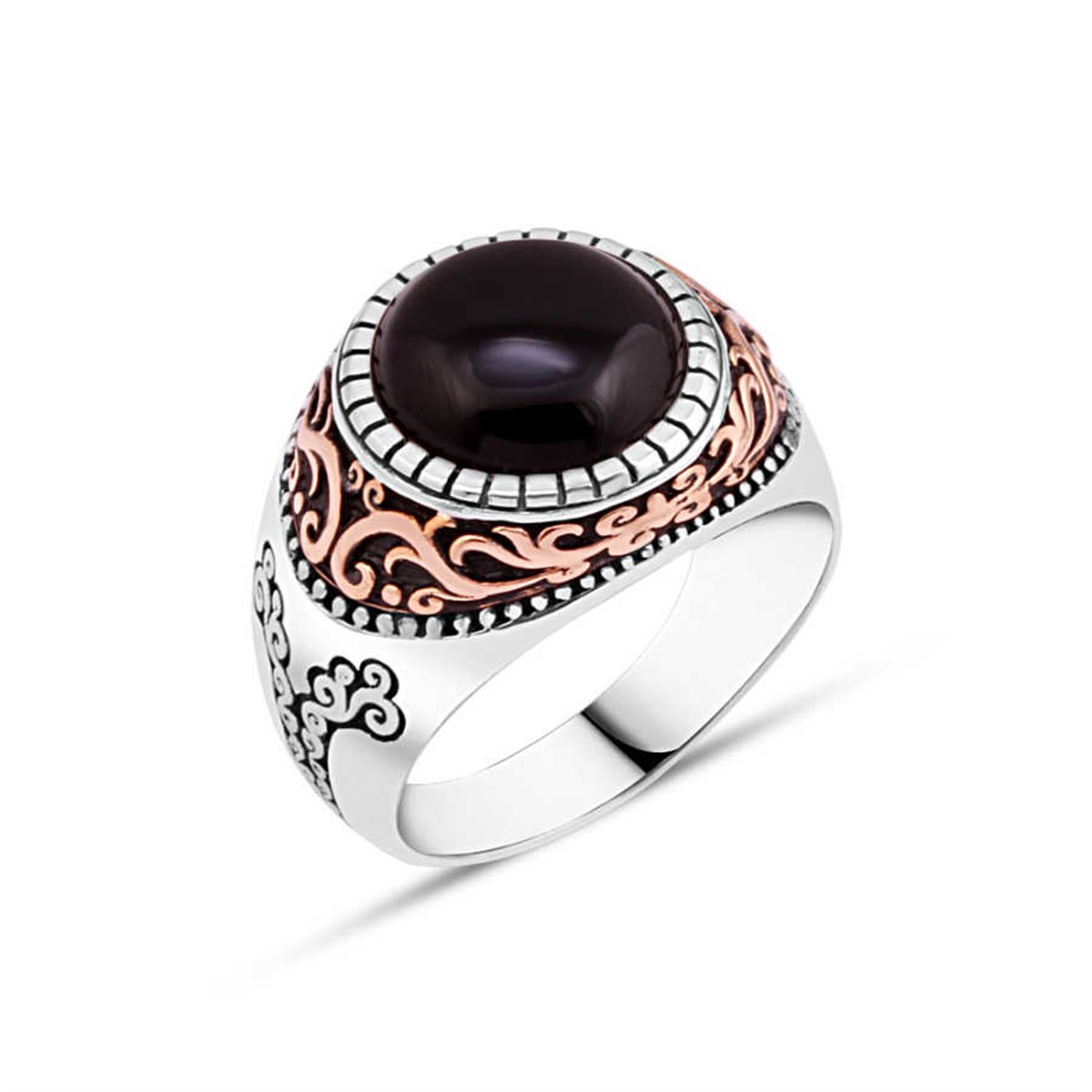 Hooded Agate Stone Silver Men's Ring