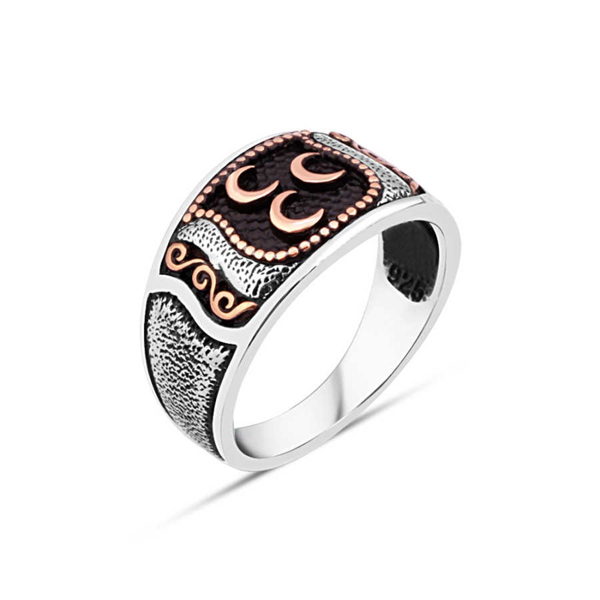 3 Crescent Silver Men's Ring
