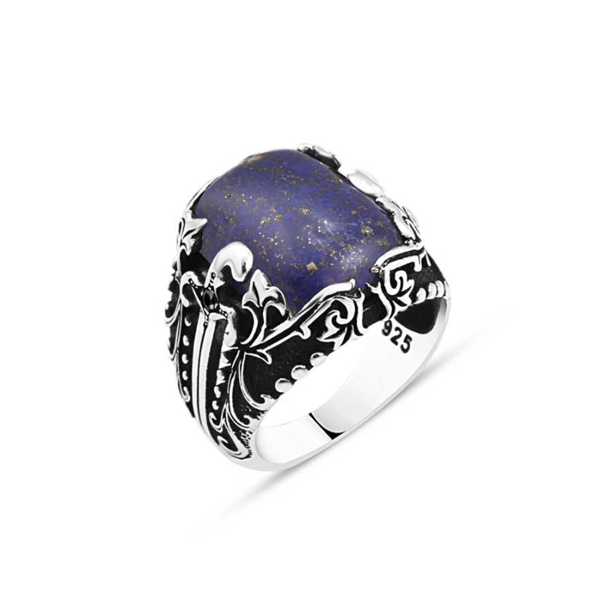 Squeezed Lapis Stone Silver Men's Ring