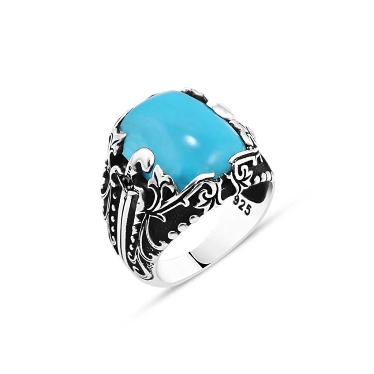 Squeezing Turquoise Stone Sterling Silver Men's Ring