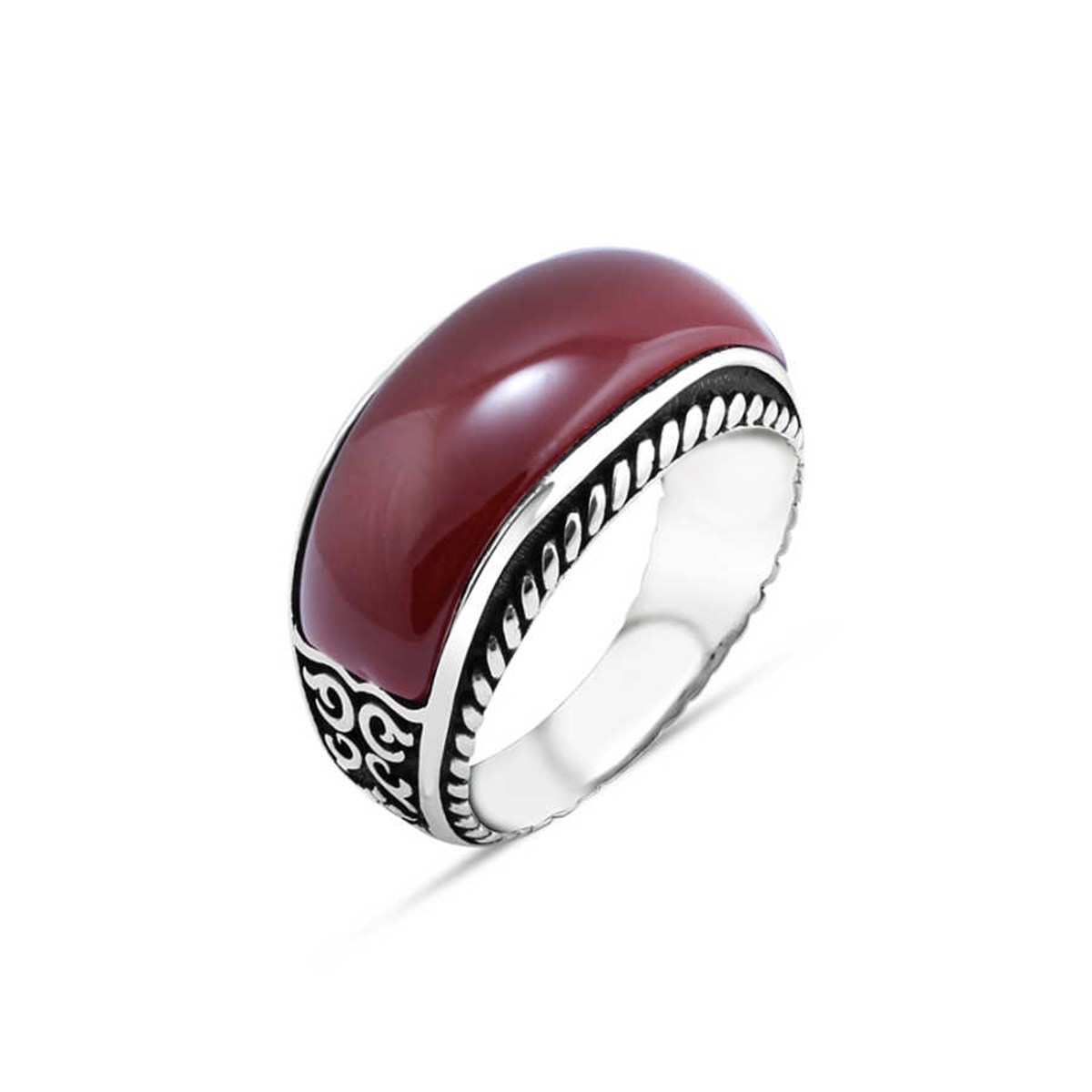 Red Agate Stone Sterling Silver Men's Ring