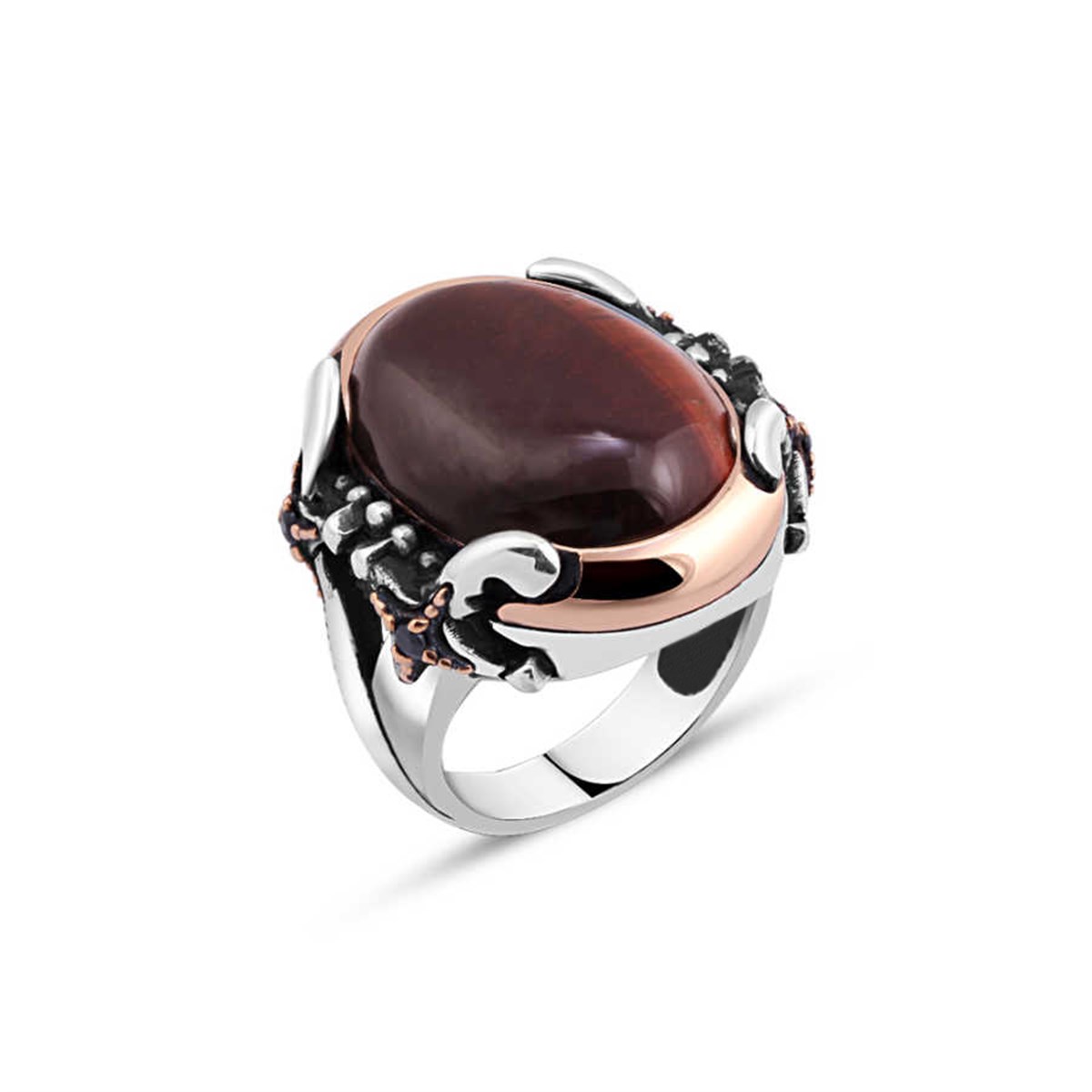 Sterling Silver Men's Ring with Tiger's Eye Stone and Sword