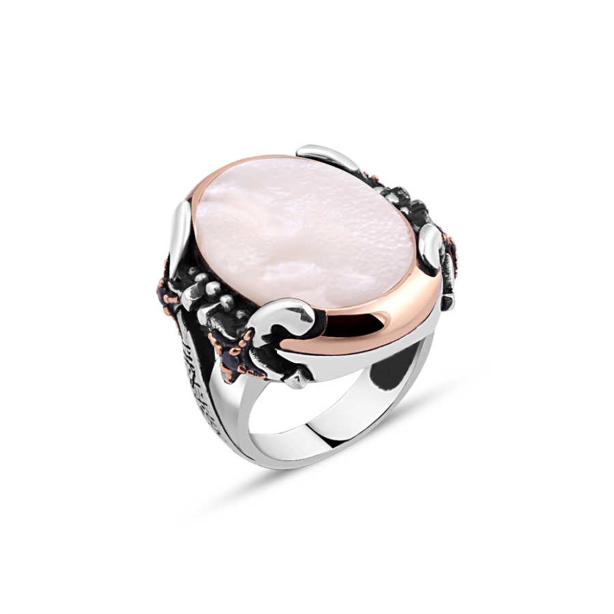 Sterling Silver Men's Ring with Plain Mother-of-Pearl Stones