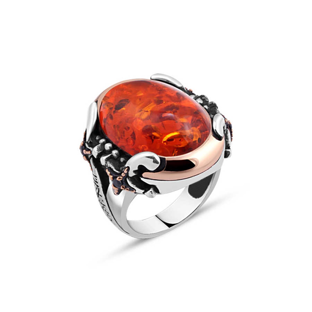 Hooded Synthetic Amber Edges Sword Sterling Silver Men's Ring