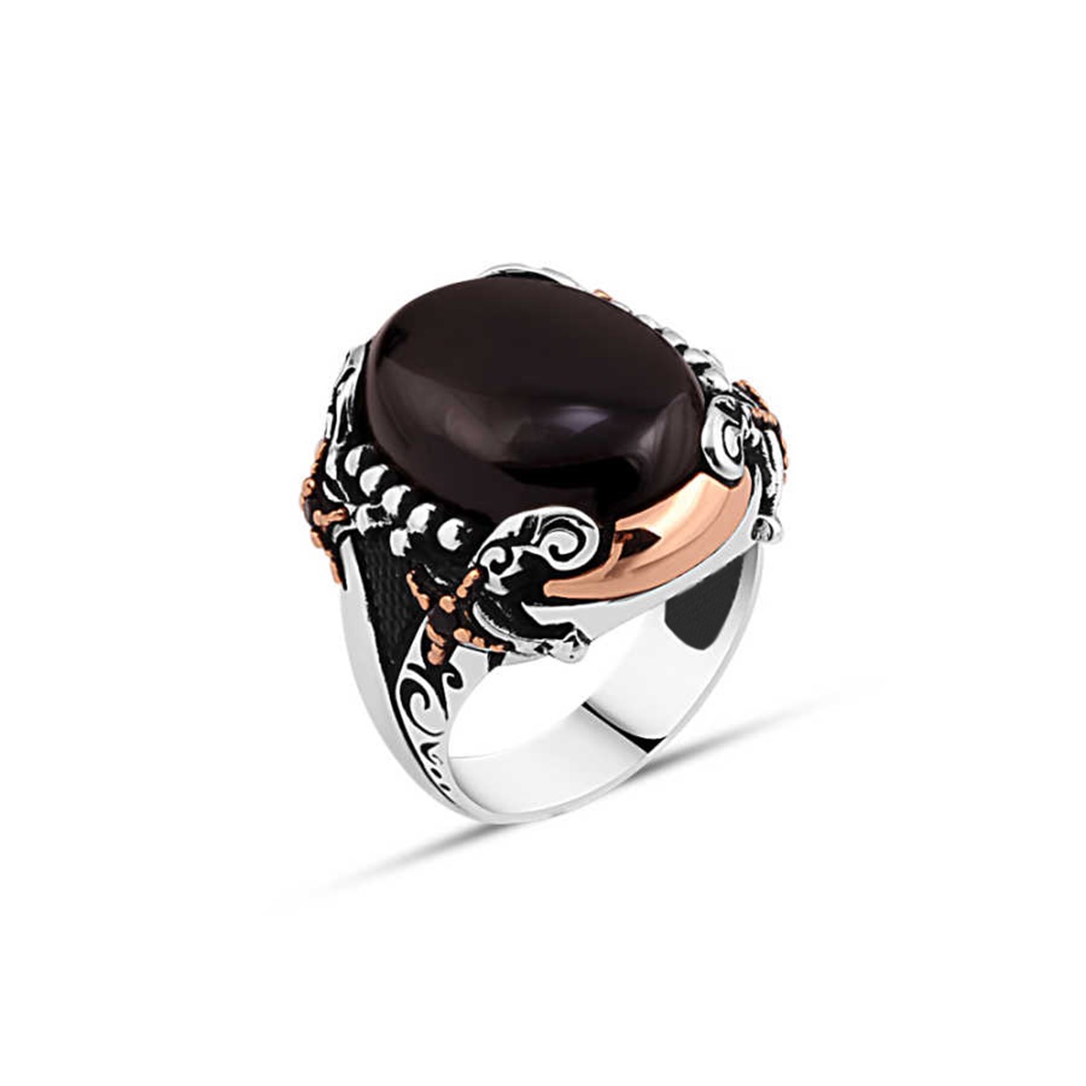 Hooded Sterling Silver Men's Ring with Onix Stone Edges