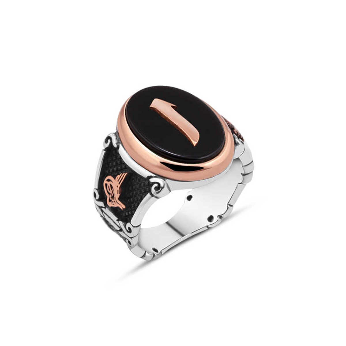 Plain Onix Top Elif Written Silver Men's Ring