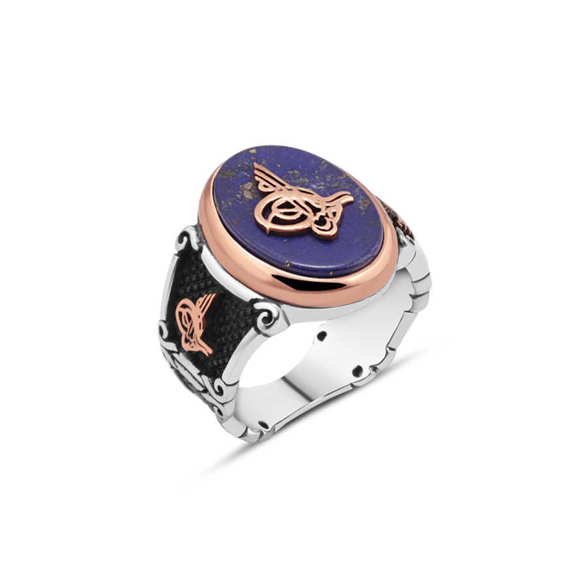 Sterling Silver Men's Ring With Lapis Stone and Tugra
