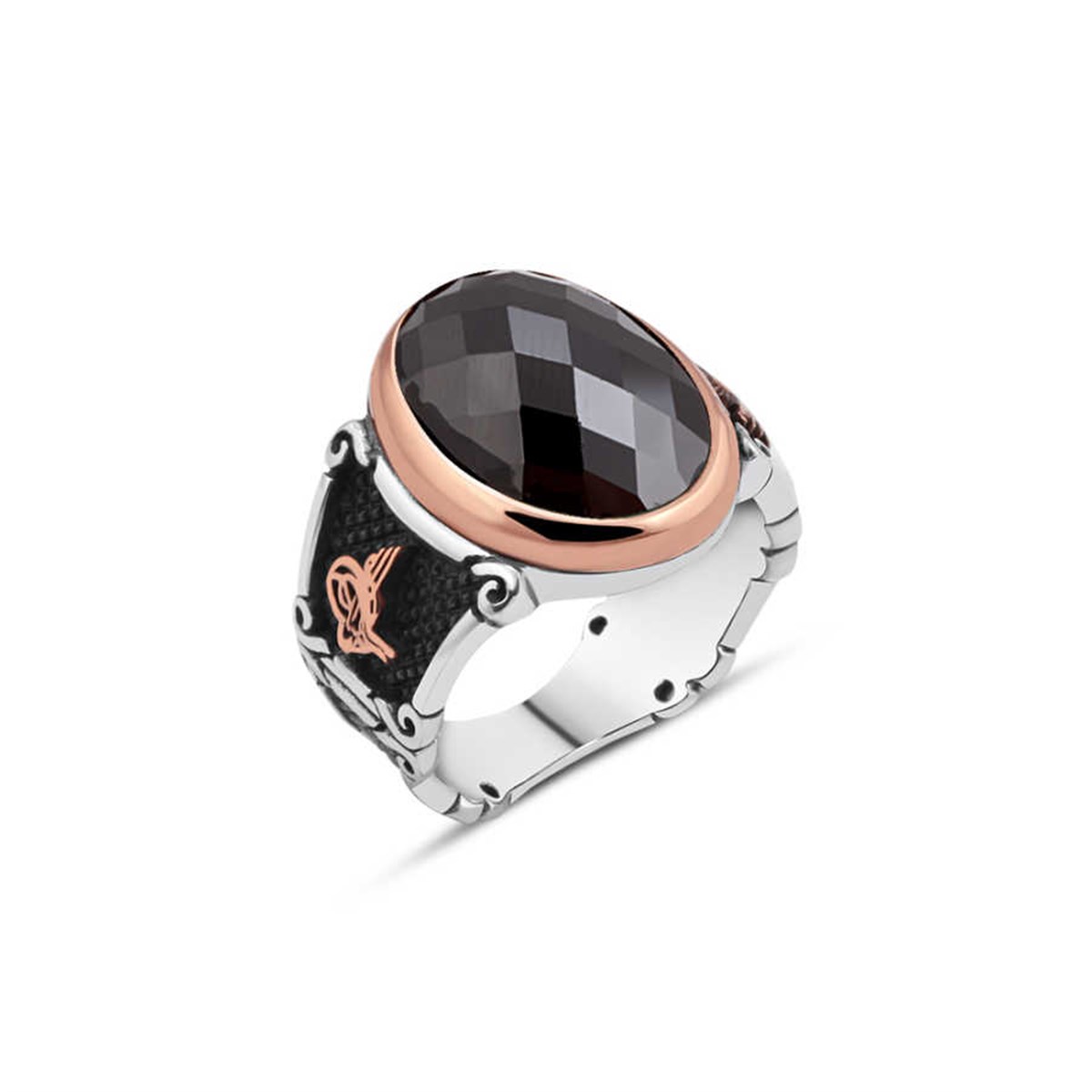 Black Cut Zircon Stone Sterling Silver Men's Ring