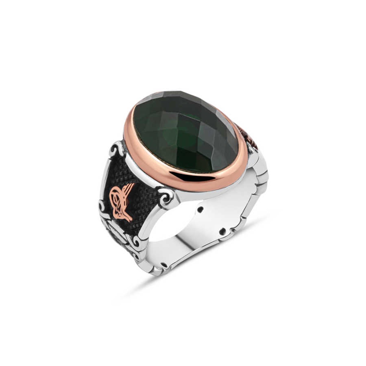 Green Cut Zircon Stone Sterling Silver Men's Ring