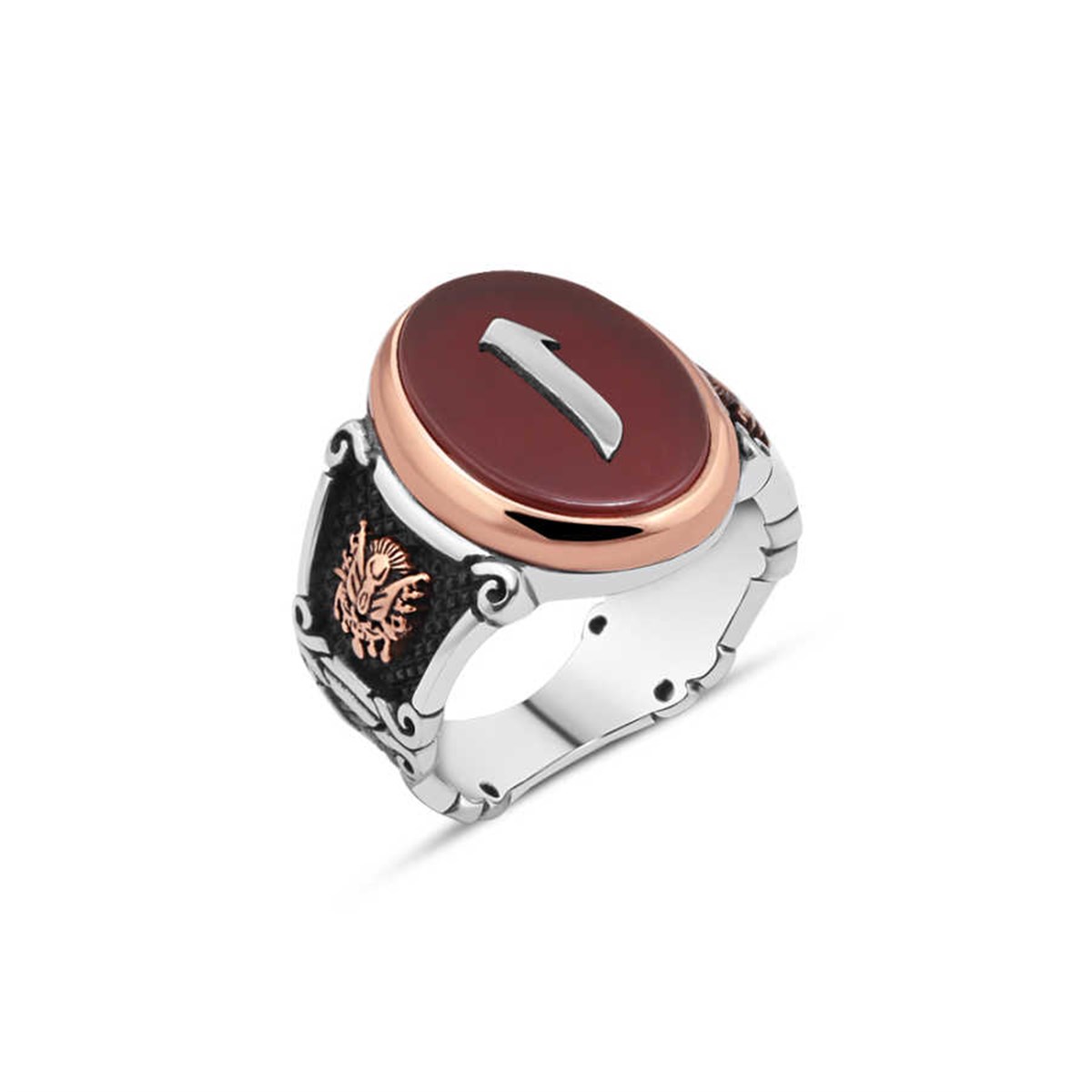 Elif Written Silver Men's Ring on Agate Stone
