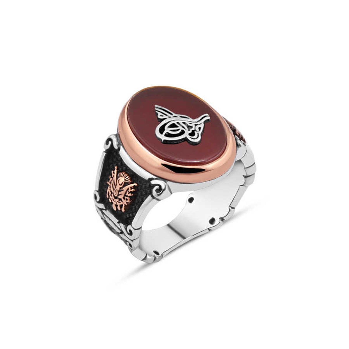 Sterling Silver Men's Ring On Agate Stone