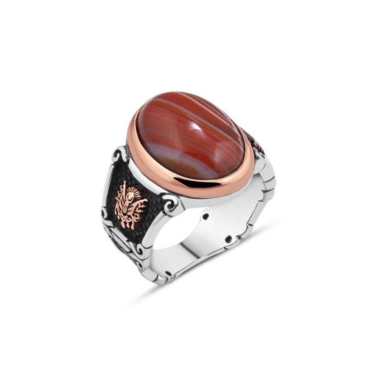 Hooded Agate Stone Silver Men's Ring