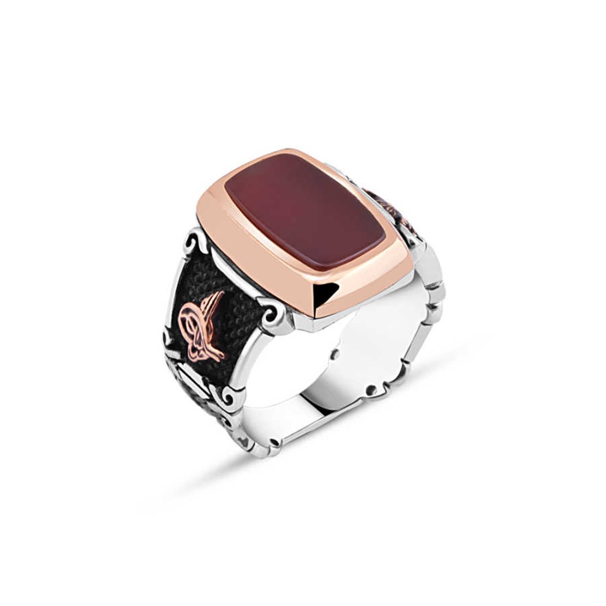 Agate Stone Silver Men's Ring