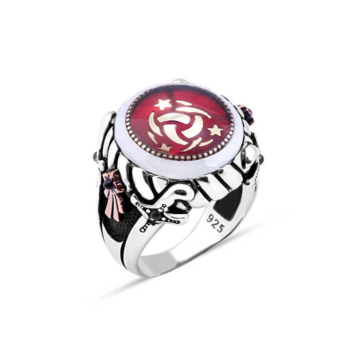 Enamel in the middle, Special Organization-I Special Edge Circle Stone Sterling Silver Men's Ring