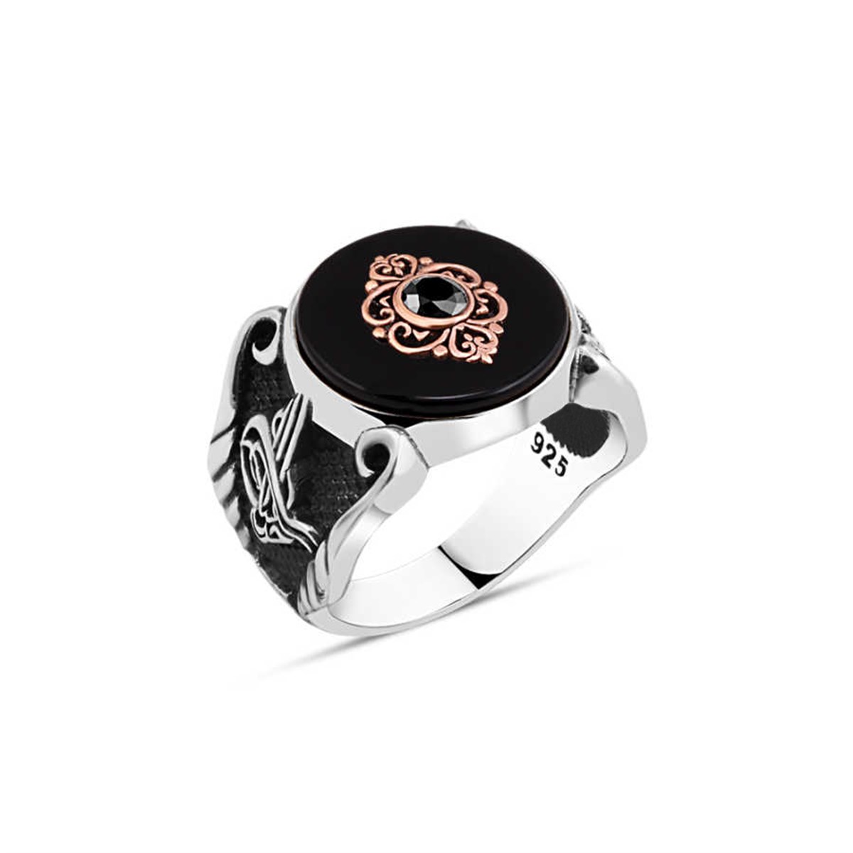 Onix Stone Middle Zircon Stone Motif Sterling Silver Men's Ring