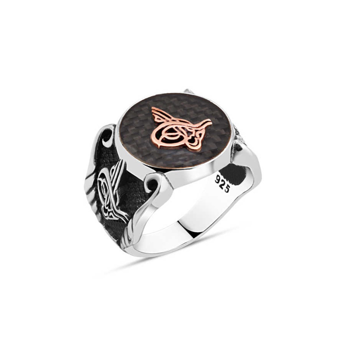 Silver Men's Ring with Tugra on Carbon