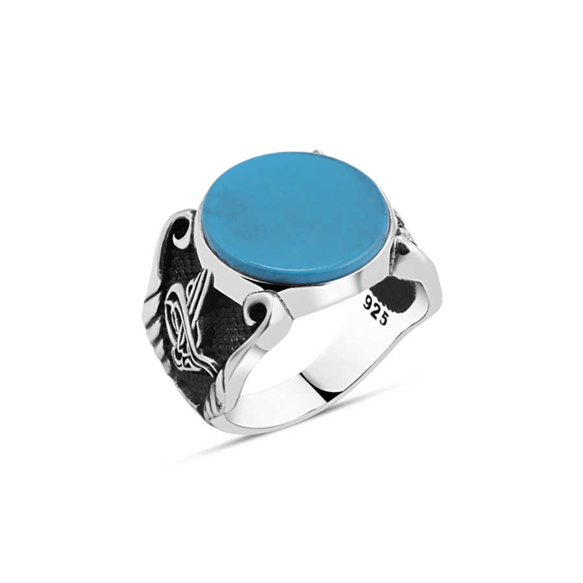 Plain Squeezed Turquoise Stone Sterling Silver Men's Ring